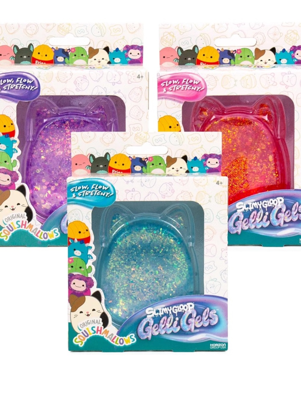 Squishmallows Gelli Gels 3-Pack Glitter Plush Toys - Purple, Pink, Teal